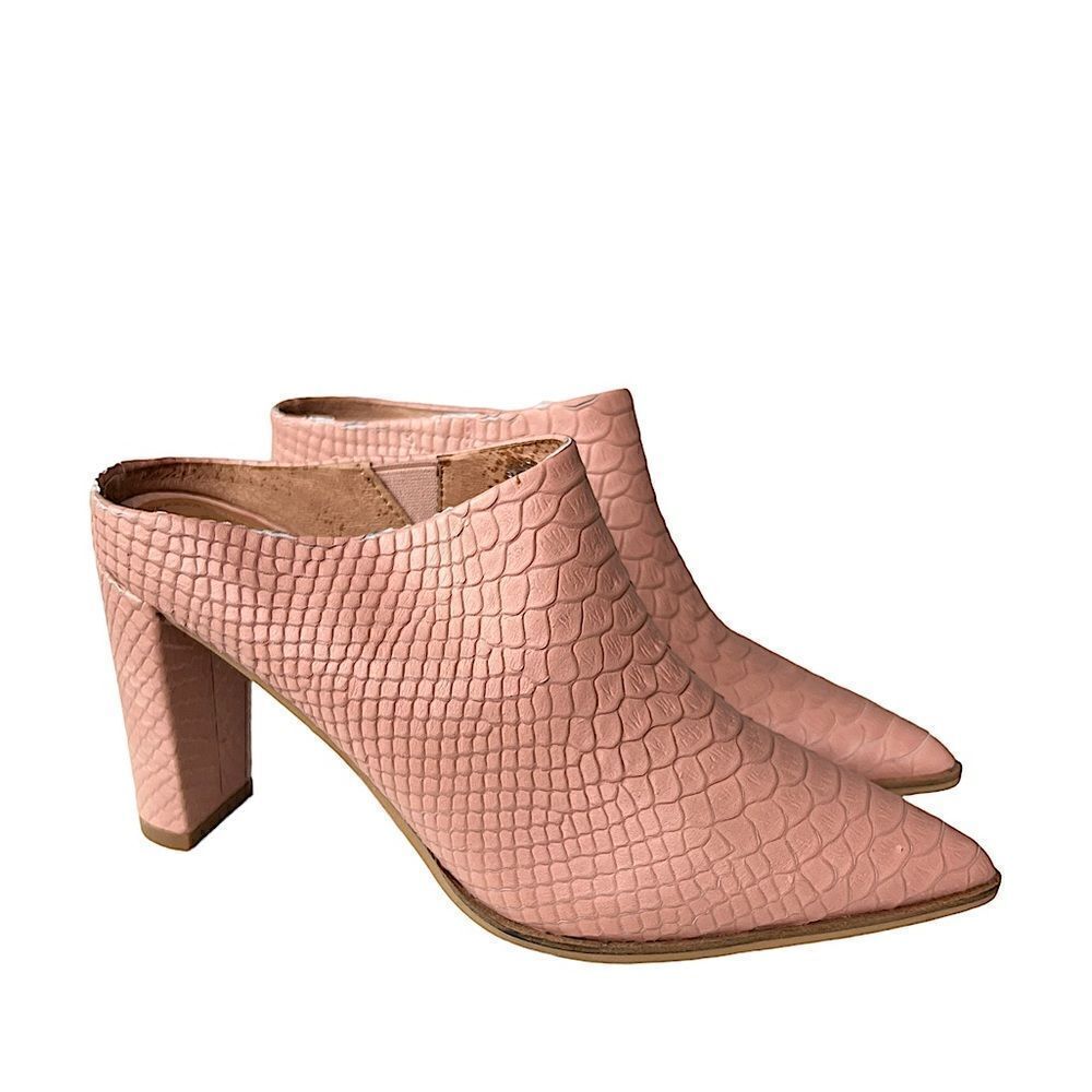 Alias Mae Rue Dusty Rose Snake Effect Leather Mid Heel Mule NWT - Picture 5 of 16